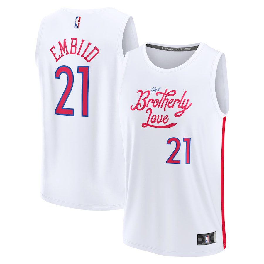 Men Philadelphia 76ers 21 Joel Embiid Fanatics Branded White City Edition 2022-23 Fastbreak NBA Jersey